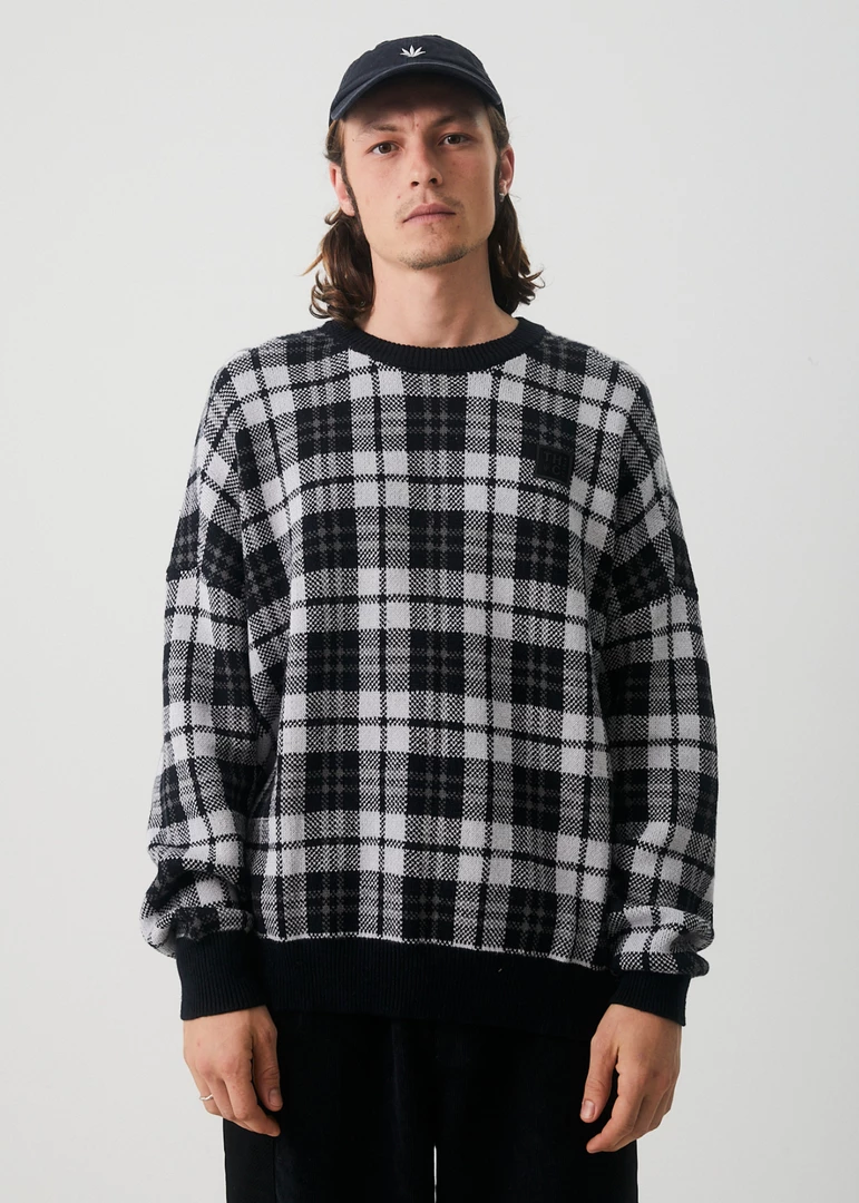 NEW ARRIVALS Afends Mens Asta - Hemp Check Knit Crew Neck Jumper - Steel 1 NEW ARRIVALS Afends Mens Asta - Hemp Check Knit Crew Neck Jumper - Steel