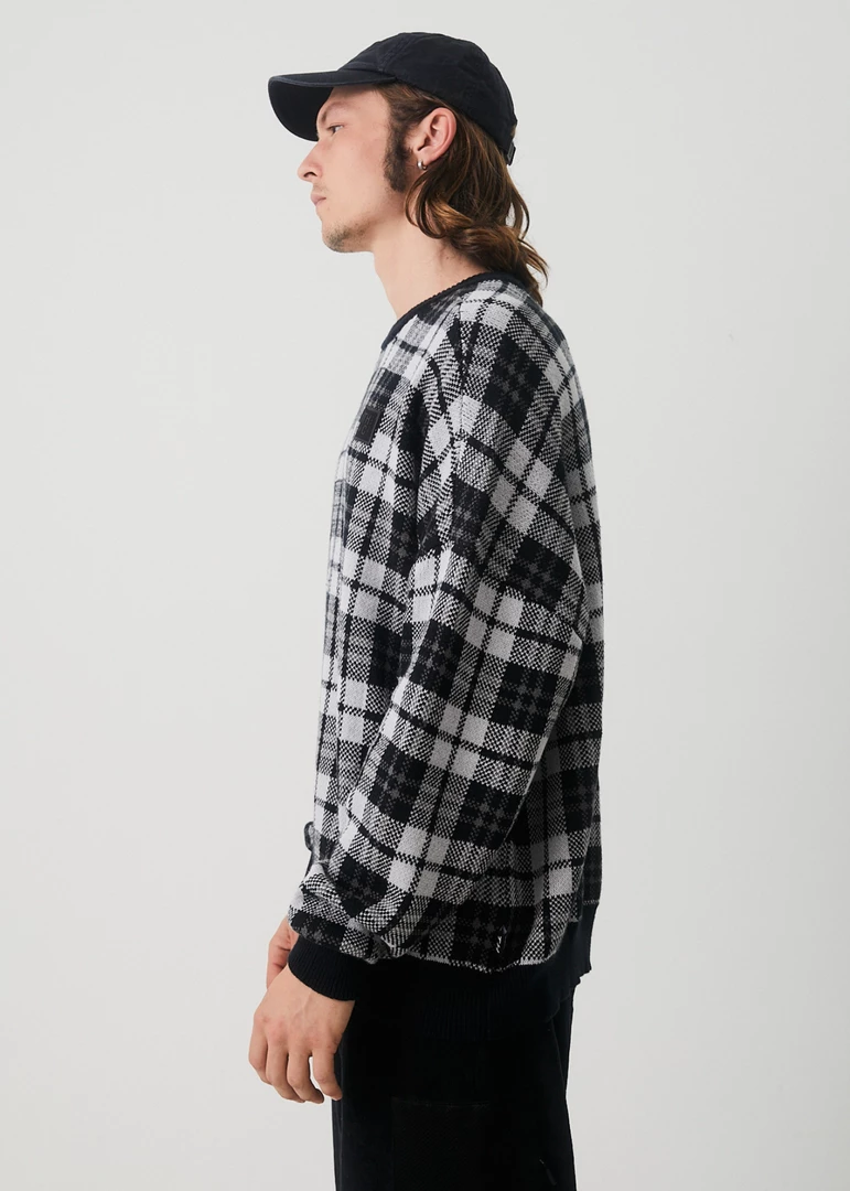 NEW ARRIVALS Afends Mens Asta - Hemp Check Knit Crew Neck Jumper - Steel 4 NEW ARRIVALS Afends Mens Asta - Hemp Check Knit Crew Neck Jumper - Steel