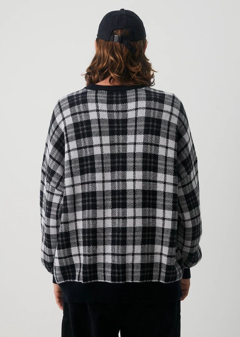 NEW ARRIVALS Afends Mens Asta - Hemp Check Knit Crew Neck Jumper - Steel 5 NEW ARRIVALS Afends Mens Asta - Hemp Check Knit Crew Neck Jumper - Steel