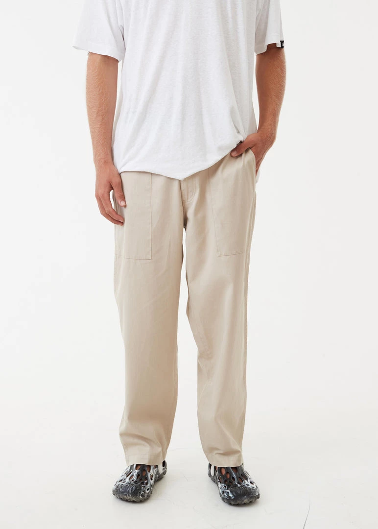 Afends Mens Chess Club - Hemp Relaxed Pants - Cement 1 Afends Mens Chess Club - Hemp Relaxed Pants - Cement