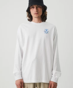 NEW ARRIVALS Afends Mens Chromed - Recycled Long Sleeve Graphic T-Shirt - White