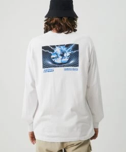 NEW ARRIVALS Afends Mens Chromed - Recycled Long Sleeve Graphic T-Shirt - White