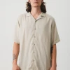 NEW ARRIVALS Afends Mens Daily - Hemp Cuban Short Sleeve Shirt - Cement