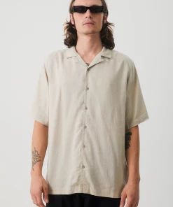 NEW ARRIVALS Afends Mens Daily - Hemp Cuban Short Sleeve Shirt - Cement