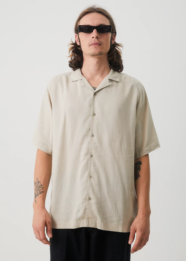 NEW ARRIVALS Afends Mens Daily - Hemp Cuban Short Sleeve Shirt - Cement 1 NEW ARRIVALS Afends Mens Daily - Hemp Cuban Short Sleeve Shirt - Cement