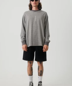 Afends Mens High Life - Recycled Striped Long Sleeve T-Shirt - Cement