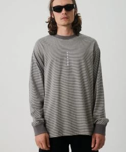 Afends Mens High Life - Recycled Striped Long Sleeve T-Shirt - Cement