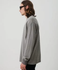 Afends Mens High Life - Recycled Striped Long Sleeve T-Shirt - Cement
