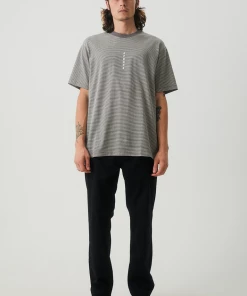 Afends Mens High Life - Recycled Striped Retro T-Shirt - Cement