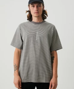 Afends Mens High Life - Recycled Striped Retro T-Shirt - Cement
