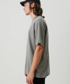 Afends Mens High Life - Recycled Striped Retro T-Shirt - Cement