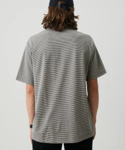 Afends Mens High Life - Recycled Striped Retro T-Shirt - Cement