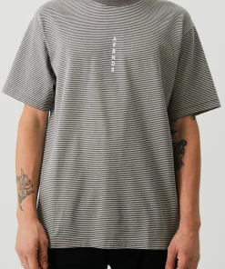 Afends Mens High Life - Recycled Striped Retro T-Shirt - Cement
