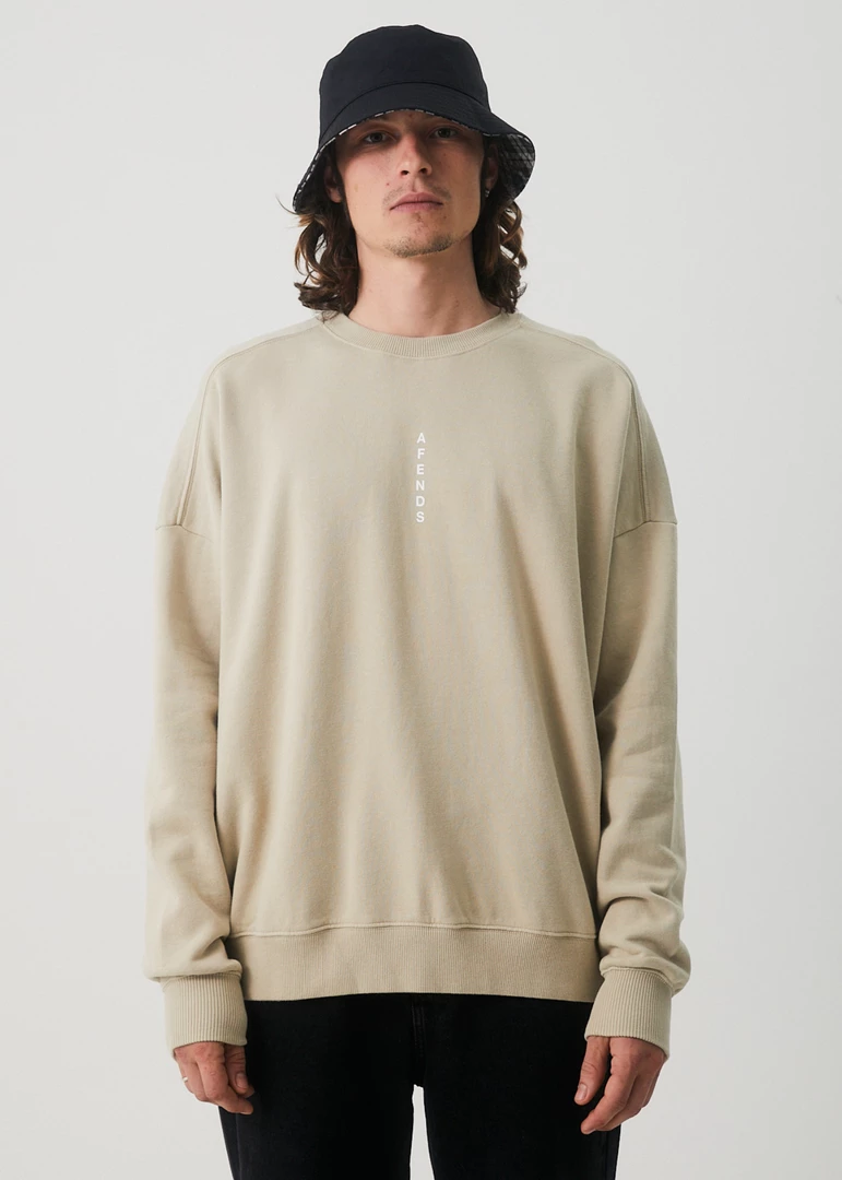 Afends Mens Luxury - Recycled Crew Neck Jumper - Cement 1 Afends Mens Luxury - Recycled Crew Neck Jumper - Cement