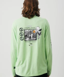 Afends Mens Natural Technology - Hemp Long Sleeve Graphic T-Shirt - Lime Green NEW ARRIVALS