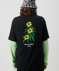 Afends Mens Beautiful Weeds - Hemp Retro Graphic T-Shirt - Black