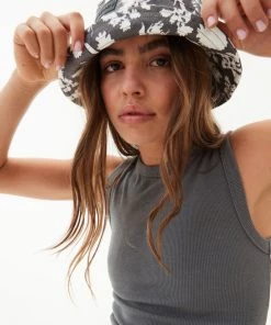 Afends Unisex Bayley - Hemp Printed Bucket Hat - Steel