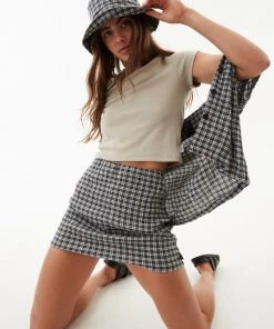 Afends Womens Asta - Hemp Seersucker Check Mini Skirt - Steel