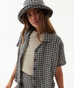 NEW ARRIVALS Afends Womens Asta - Hemp Seersucker Check Shirt - Steel
