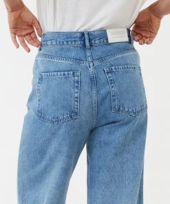 Afends Womens Bella - Hemp Denim Baggy Jeans - Worn Blue