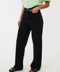 Afends Womens Bella - Organic Denim Baggy Jeans - Washed Black