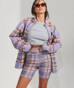 Clothing Afends Womens Colby - Hemp Check Ribbed Bike Shorts - Plum