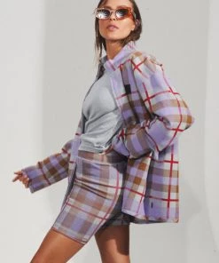 Clothing Afends Womens Colby - Hemp Check Ribbed Bike Shorts - Plum