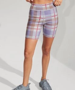 Clothing Afends Womens Colby - Hemp Check Ribbed Bike Shorts - Plum