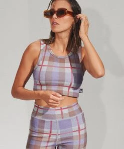 Afends Womens Colby - Hemp Check Ribbed Crop Tank - Plum