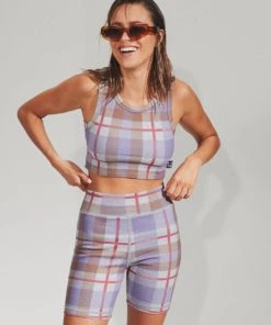 Afends Womens Colby - Hemp Check Ribbed Crop Tank - Plum