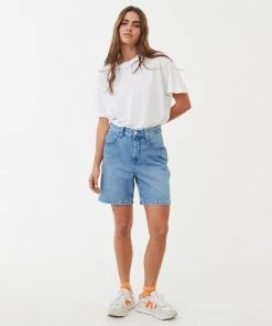 Afends Womens Emilie - Hemp Denim Workwear Short - Worn Blue 17 Afends Womens Emilie - Hemp Denim Workwear Short - Worn Blue