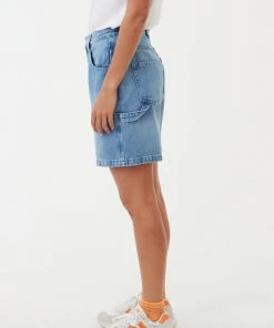 Afends Womens Emilie - Hemp Denim Workwear Short - Worn Blue 14 Afends Womens Emilie - Hemp Denim Workwear Short - Worn Blue