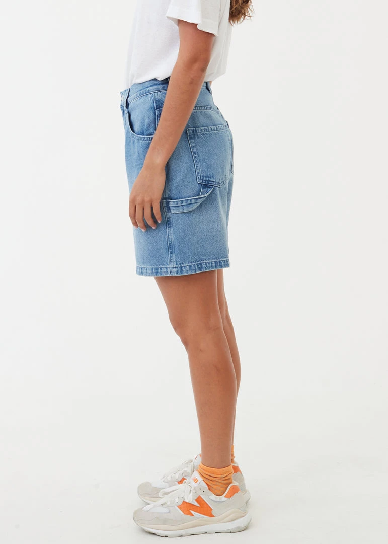 Afends Womens Emilie - Hemp Denim Workwear Short - Worn Blue 6 Afends Womens Emilie - Hemp Denim Workwear Short - Worn Blue