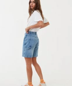 Afends Womens Emilie - Hemp Denim Workwear Short - Worn Blue 12 Afends Womens Emilie - Hemp Denim Workwear Short - Worn Blue