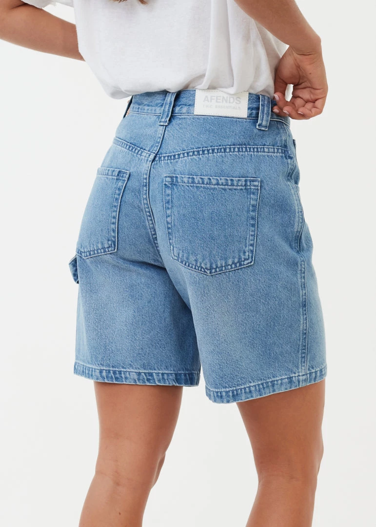 Afends Womens Emilie - Hemp Denim Workwear Short - Worn Blue 8 Afends Womens Emilie - Hemp Denim Workwear Short - Worn Blue