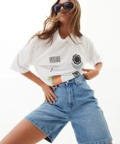 Afends Womens Emilie - Hemp Denim Workwear Short - Worn Blue