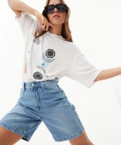 Afends Womens Emilie - Hemp Denim Workwear Short - Worn Blue