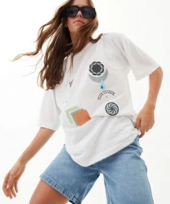 Afends Womens Euphoria - Hemp Oversized Graphic T-Shirt - White NEW ARRIVALS