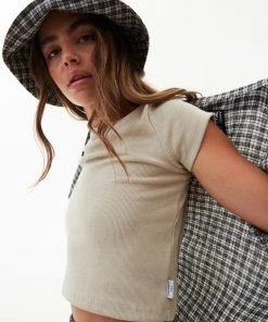 NEW ARRIVALS Afends Womens Faith - Hemp Ribbed T-Shirt - Cement