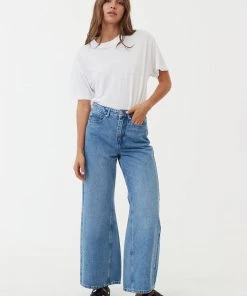NEW ARRIVALS Afends Womens Gigi - Hemp Denim Flared Jeans - Worn Blue