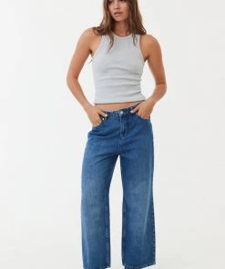 Afends Womens Kendall - Hemp Denim Low Rise Jeans - Authentic Blue Clothing