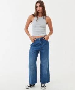 Afends Womens Kendall - Hemp Denim Low Rise Jeans - Authentic Blue Clothing