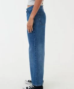 Afends Womens Kendall - Hemp Denim Low Rise Jeans - Authentic Blue Clothing