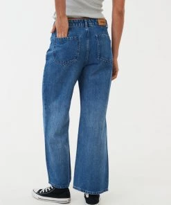 Afends Womens Kendall - Hemp Denim Low Rise Jeans - Authentic Blue Clothing