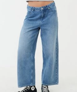 Afends Womens Kendall - Hemp Denim Low Rise Jeans - Worn Blue