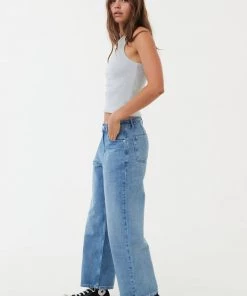 Afends Womens Kendall - Hemp Denim Low Rise Jeans - Worn Blue