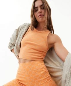 NEW ARRIVALS Afends Womens Lois - Recycled Cropped Singlet - Papaya