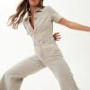Afends Womens Miami - Organic Denim Flared Jumpsuit - Faded Cement