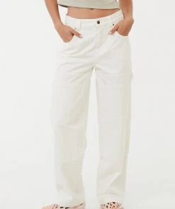 Afends Womens Moss - Organic Denim Carpenter Jeans - Off White