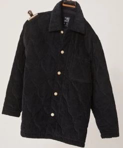 Afends Womens Night Away - Hemp Corduroy Puffer Jacket - Black